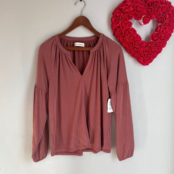 Lucky Brand Women's Long-Sleeve Notched-Neck Top SMALL in Wild Ginger - Picture 1 of 10